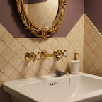 Traditional 3 hole wall mounted basin tap - shiny gold
