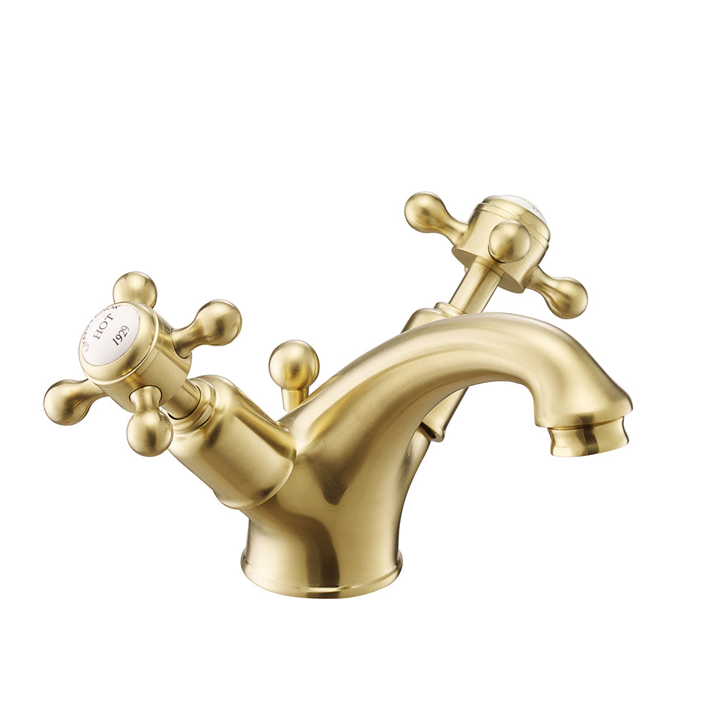 Traditional Brushed Brass Mono Basin Mixer Tap with Pop-up Waste