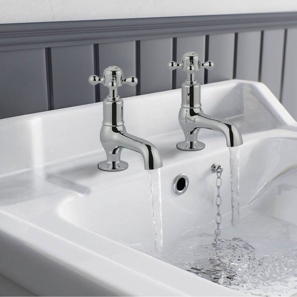 Traditional Chrome Basin Pillar Tap with Crosshead Handles