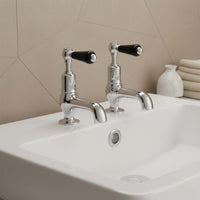 Traditional Chrome Deck Mounted Bathroom Sink Pillar Taps – Pair