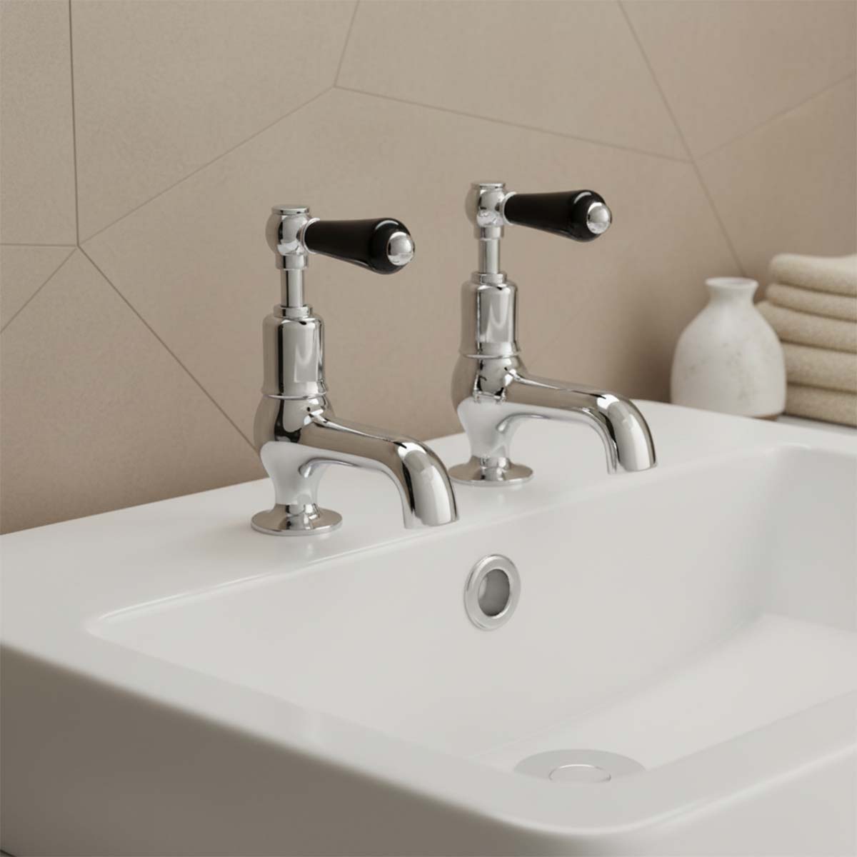 Traditional Chrome Deck Mounted Bathroom Sink Pillar Taps – Pair
