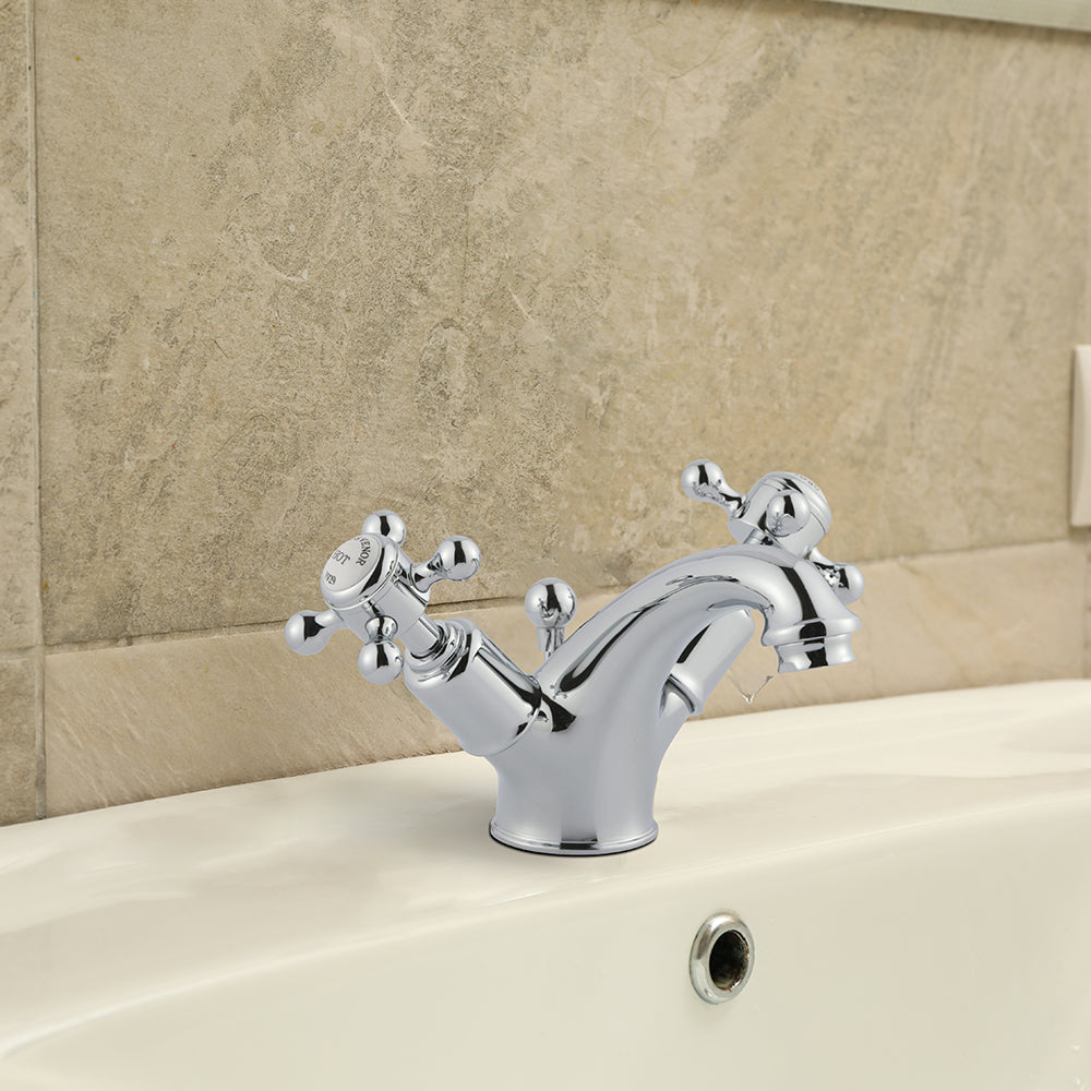 Traditional Chrome Mono Basin Mixer Tap with Crosshead Handles