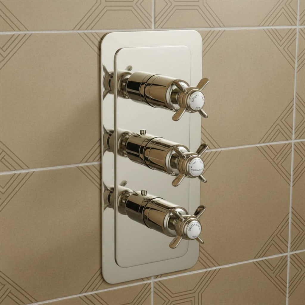 Traditional Concealed Thermostatic 3 Outlet Shower Valve - Brushed Nickel