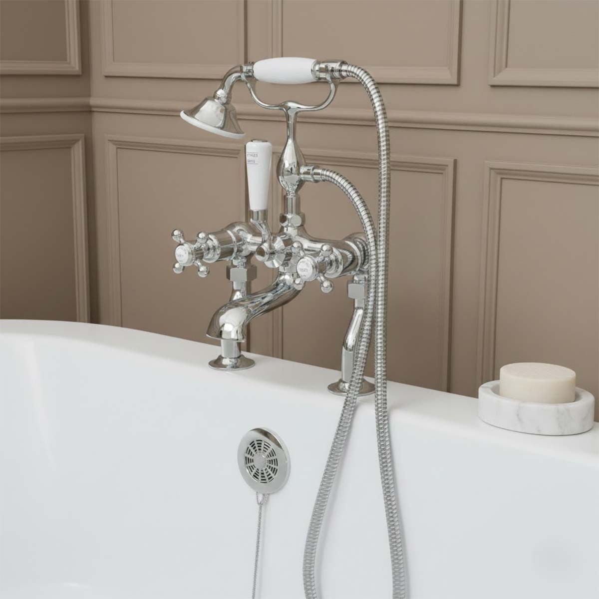 Traditional Deck Mounted Bath Shower Mixer Tap  – Chrome