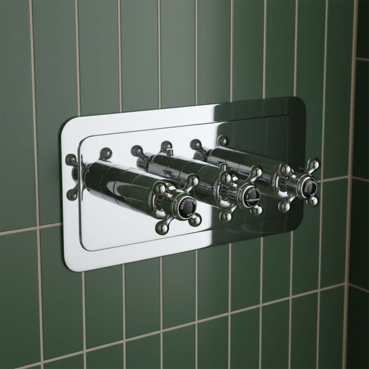 Traditional Dual Outlet Concealed Shower Valve with Crosshead Handles -  Landscape