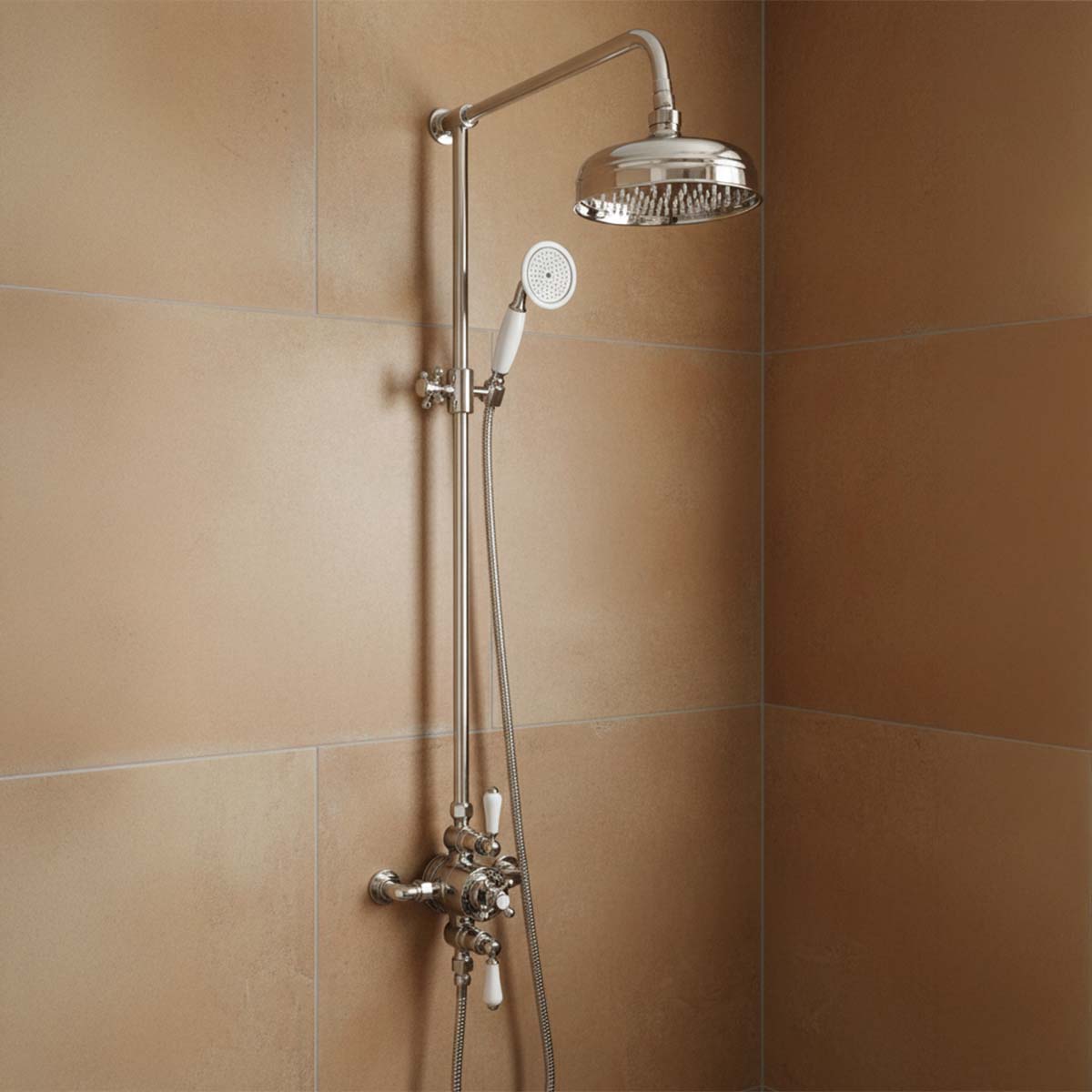 Traditional Exposed Thermostatic Shower Valve with Riser and Kit - Brushed Nickel  Main image