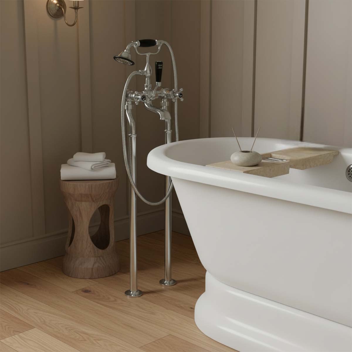 Traditional Free standing Bath Mixer Tap with Shower headset  – Chrome