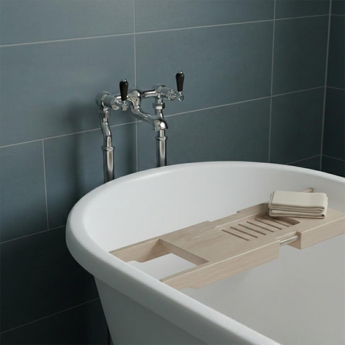 Traditional Freestanding Bath Mixer Tap with Black Lever Handles – Chrome