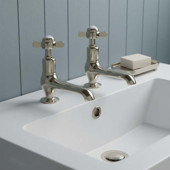 Traditional Long Nose Basin Pillar Taps - Nickel Finish Main image