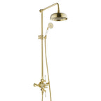 Traditional Rigid Riser with Exposed Valve 200mm Shower Head Handshower-Brushed Brass