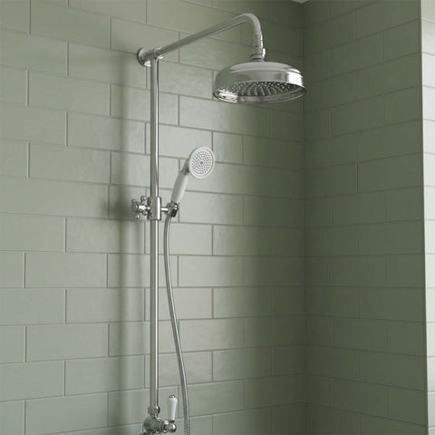 Traditional Rigid Riser with Exposed Valve, shower head and handset - chrome
