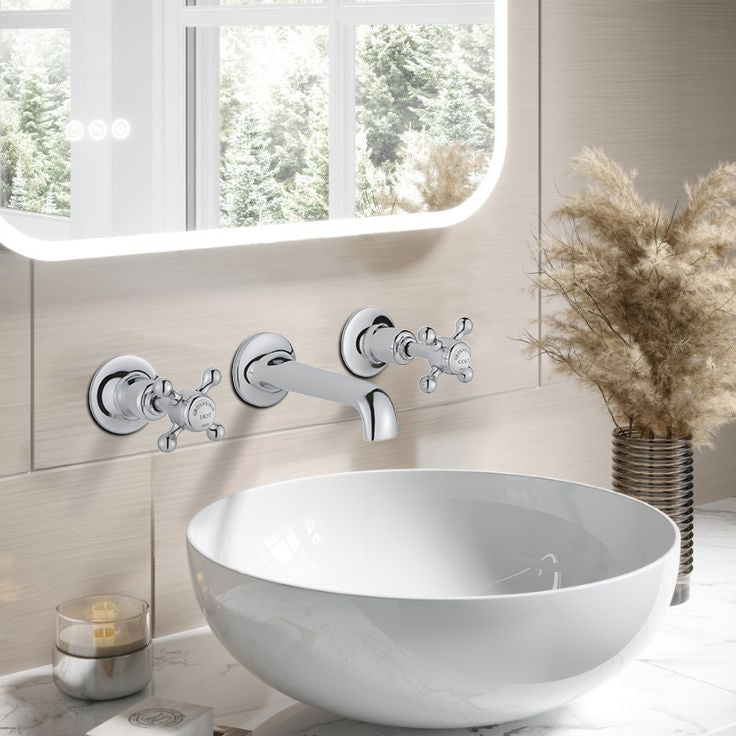 Traditional Wall Mounted Basin Mixer Tap with 3 Tap Holes