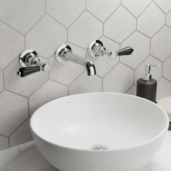 Traditional Wall-Mounted Basin Tap with Black Lever Handle  Main image