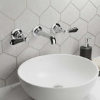 Traditional Wall-Mounted Basin Tap with Black Lever Handle 