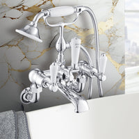 Traditional Wall-Mounted Bath Mixer Tap with Hand Shower Set - Chrome
