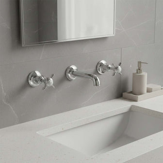 Traditional Wall Mounted 3 Hole Basin Mixer Tap Pinch Handles Main image