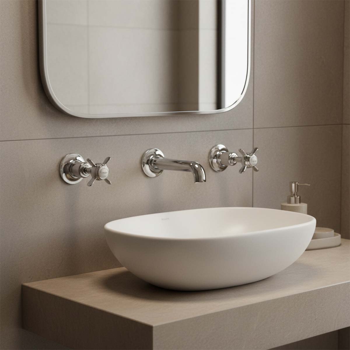 Traditional Wall Mounted Three Hole Basin Mixer  Chrome 