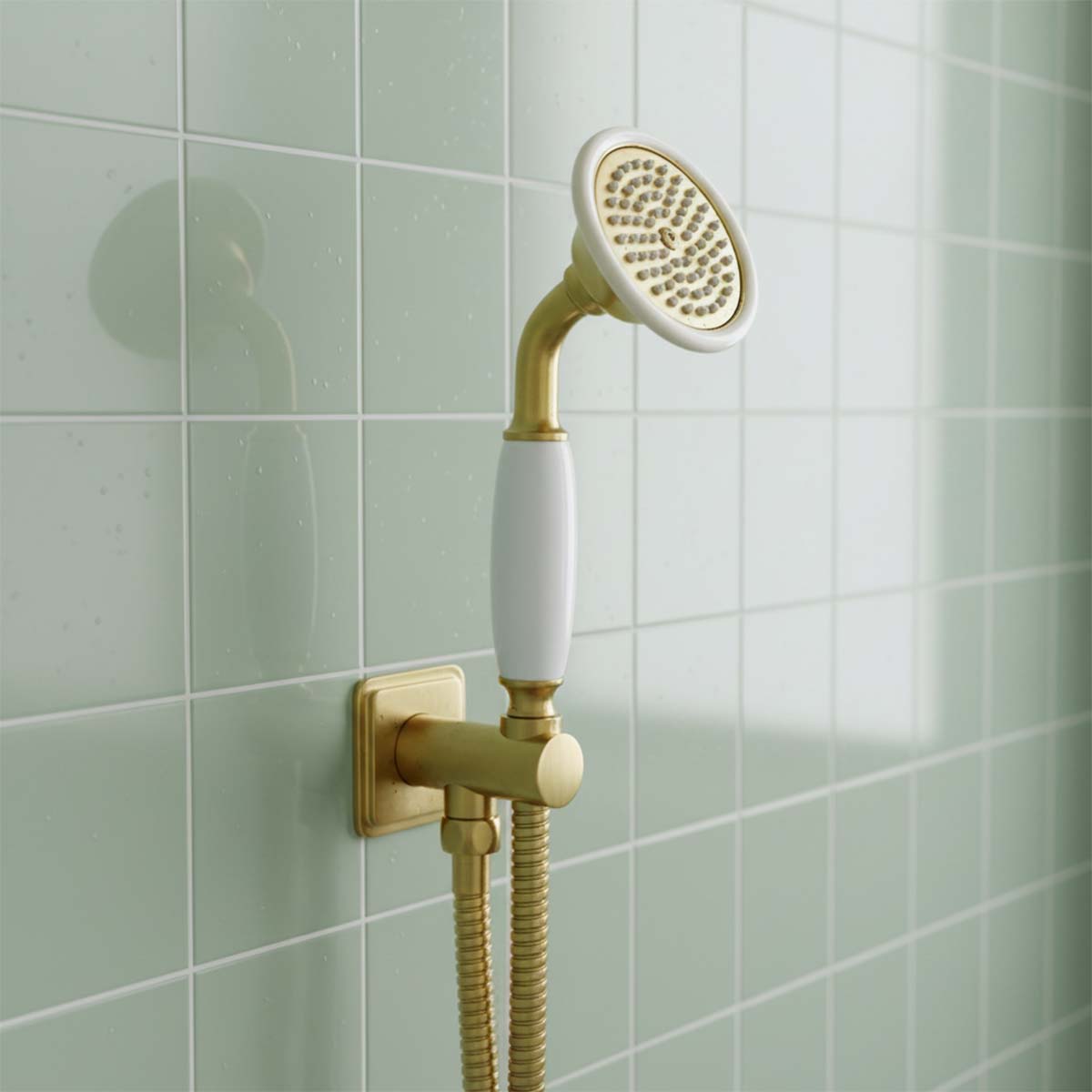 Traditional Water Outlet and Holder with Handheld Shower - Brushed Brass