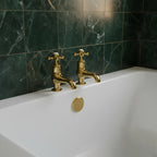 Deck-Mounted Crosshead Pillar Bath Taps- Gold