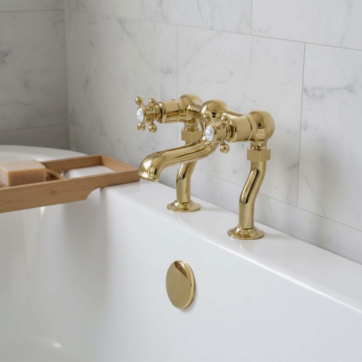 Traditional bath tap crosshead handles deck mounted - gold 