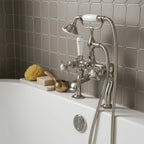 Traditional bath tap with shower attachment - brushed nickel 