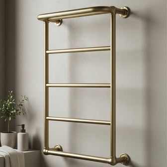 Victorian brushed brass heated towel rail radiator Main image