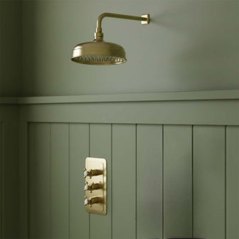 Traditional brushed brass shower head and arm set  Main image