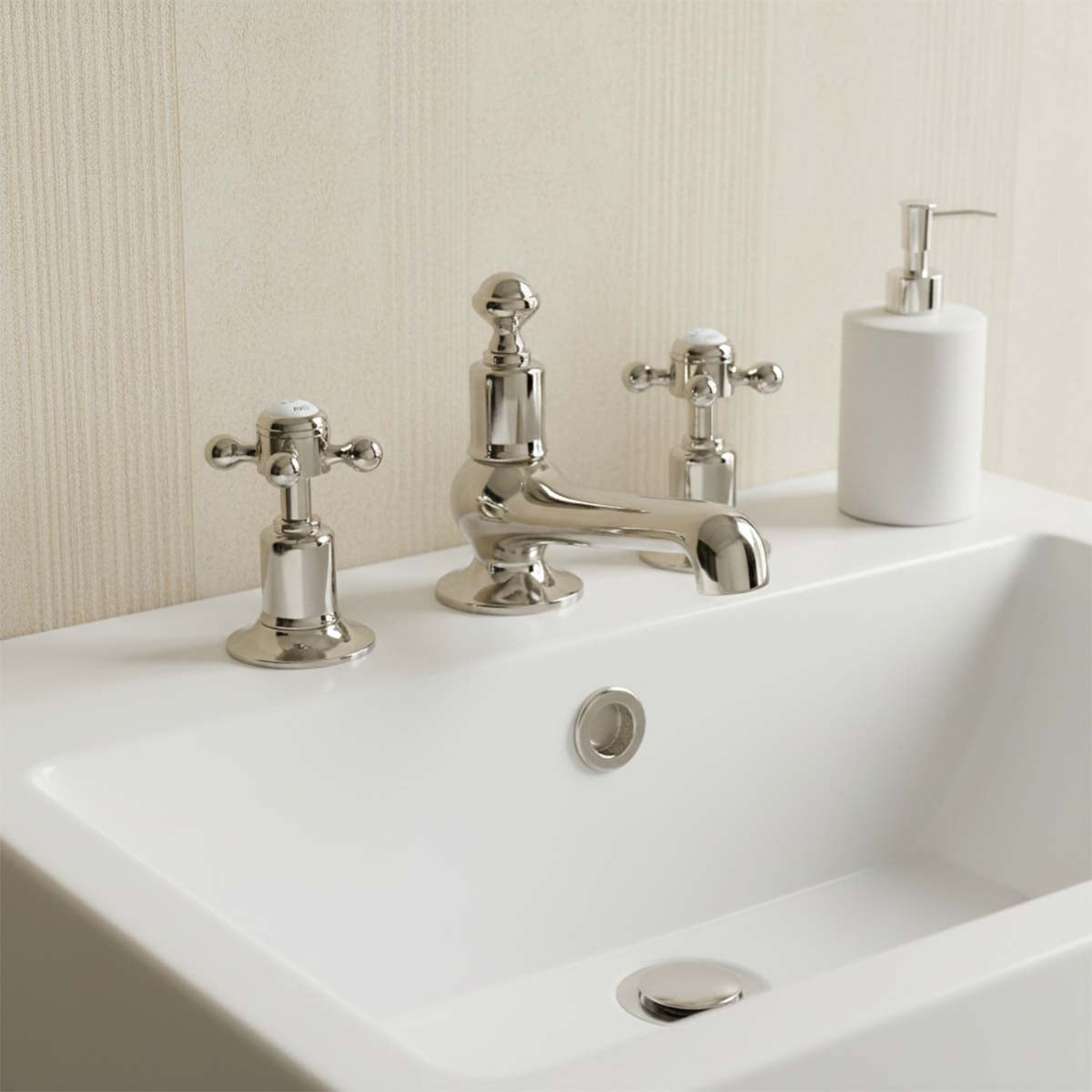 Traditional brushed nickel basin mixer tap Main image
