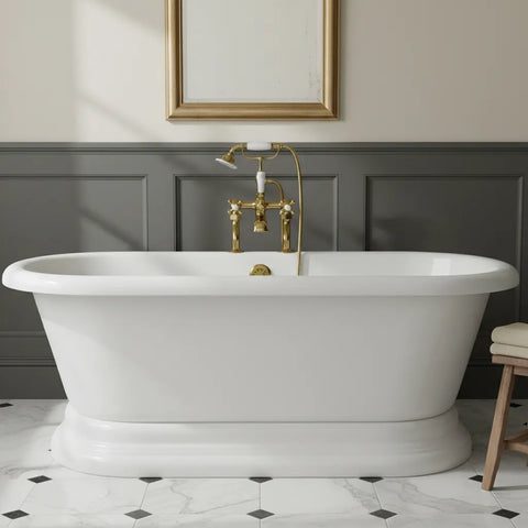 Deck Mounted Gold Bath Shower Mixer Tap with Handset