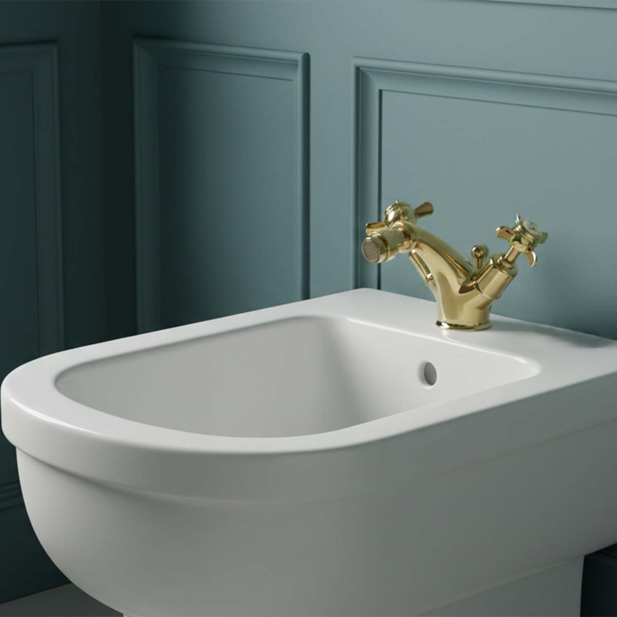 Traditional gold bidet mixer tap with crosshead handles Main image