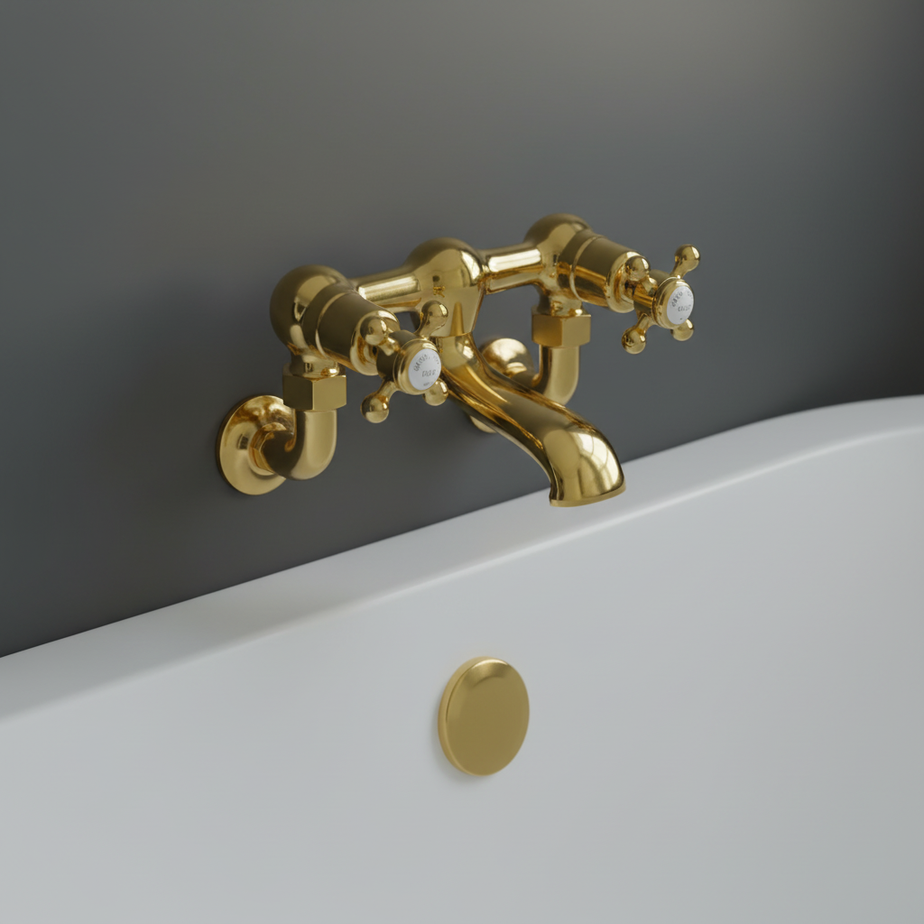 Traditional gold wall mounted bath filler tap Main image