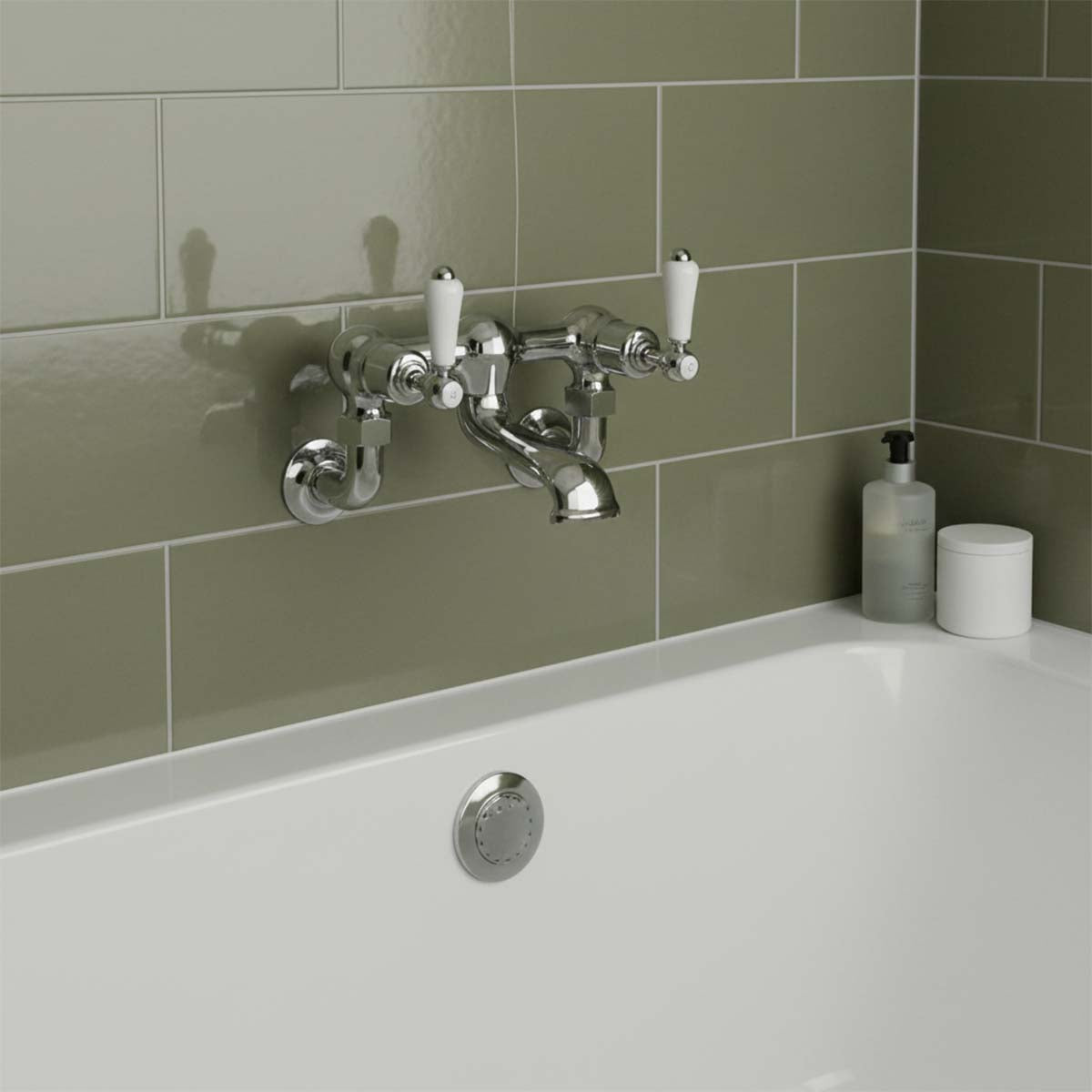 Traditional lever wall mounted bath filler tap - chrome