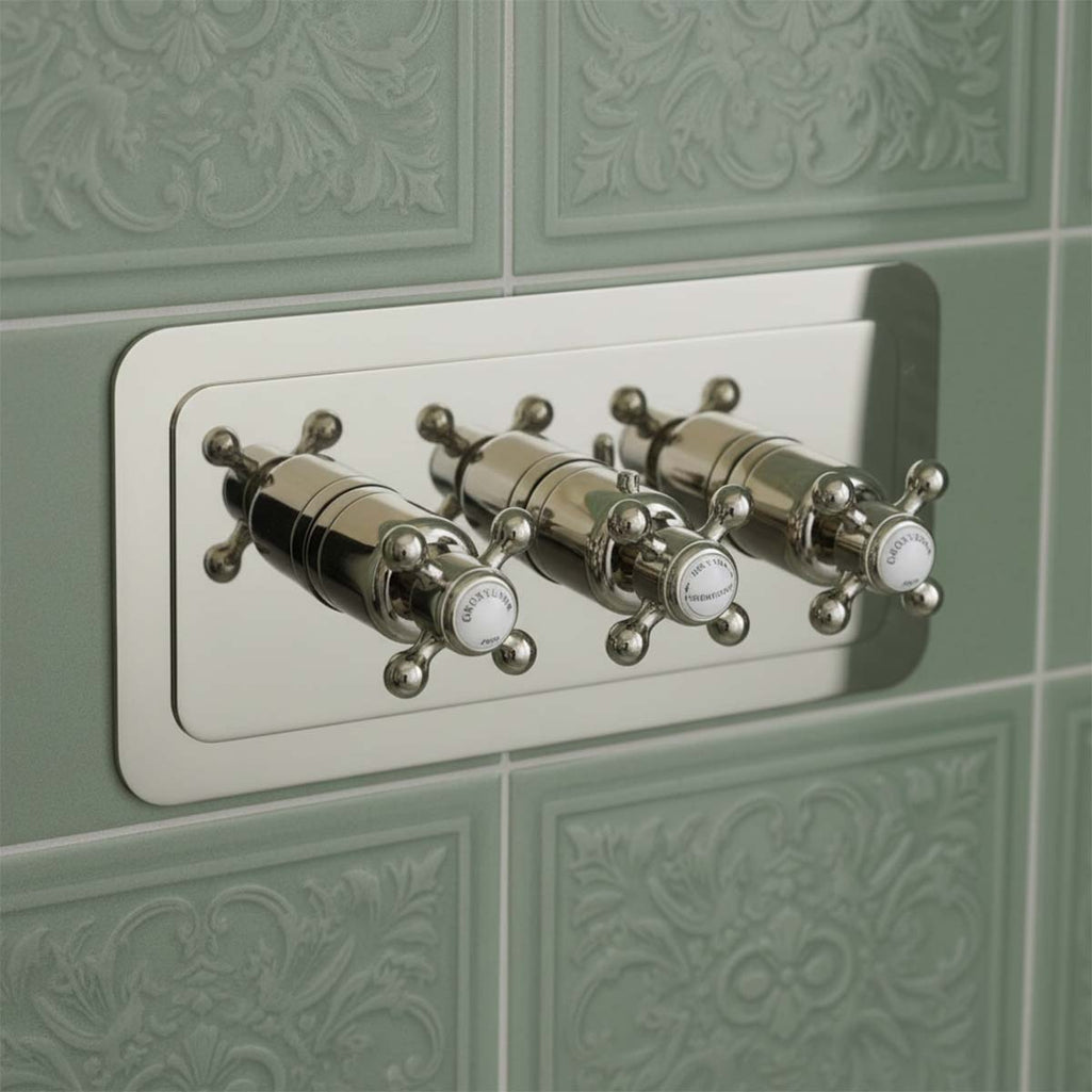 Traditional style brushed nickel shower valve