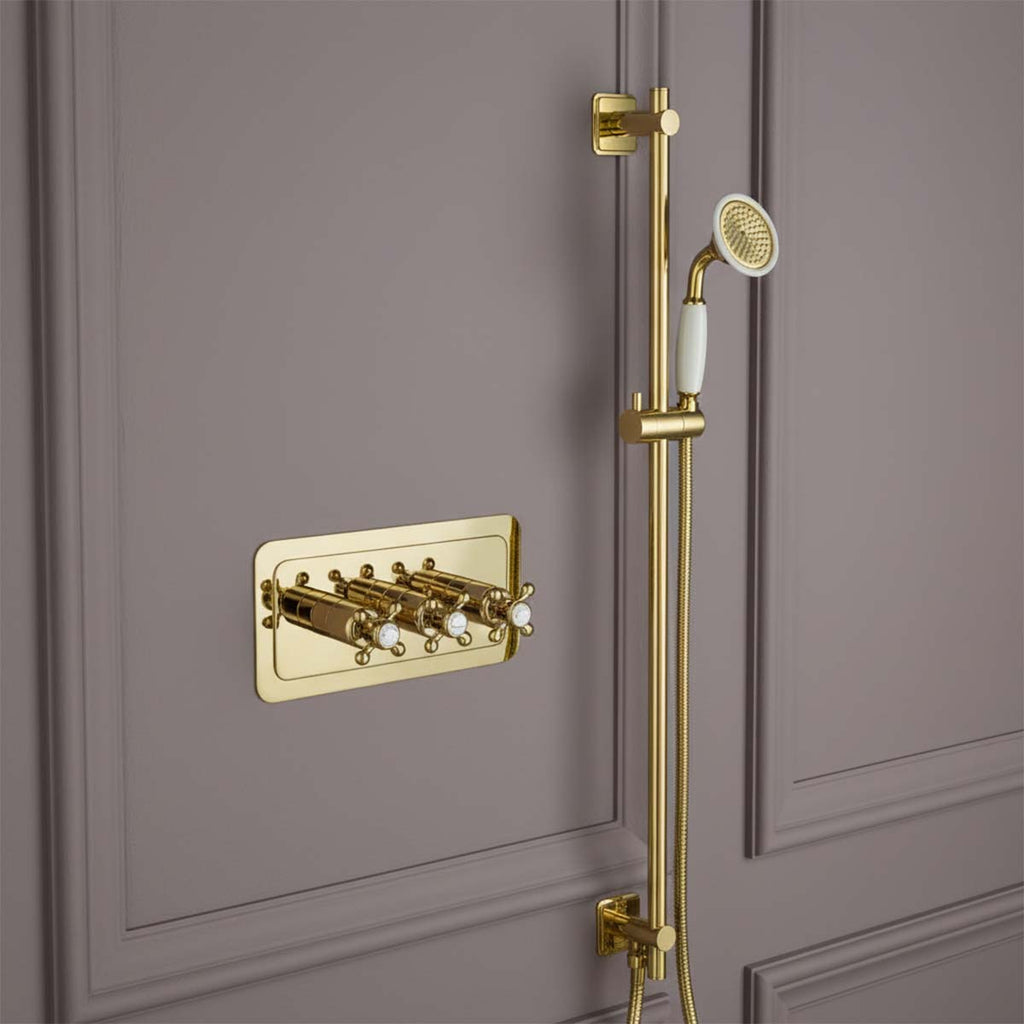 Traditional thermostatic 2 way shower valve - polished gold