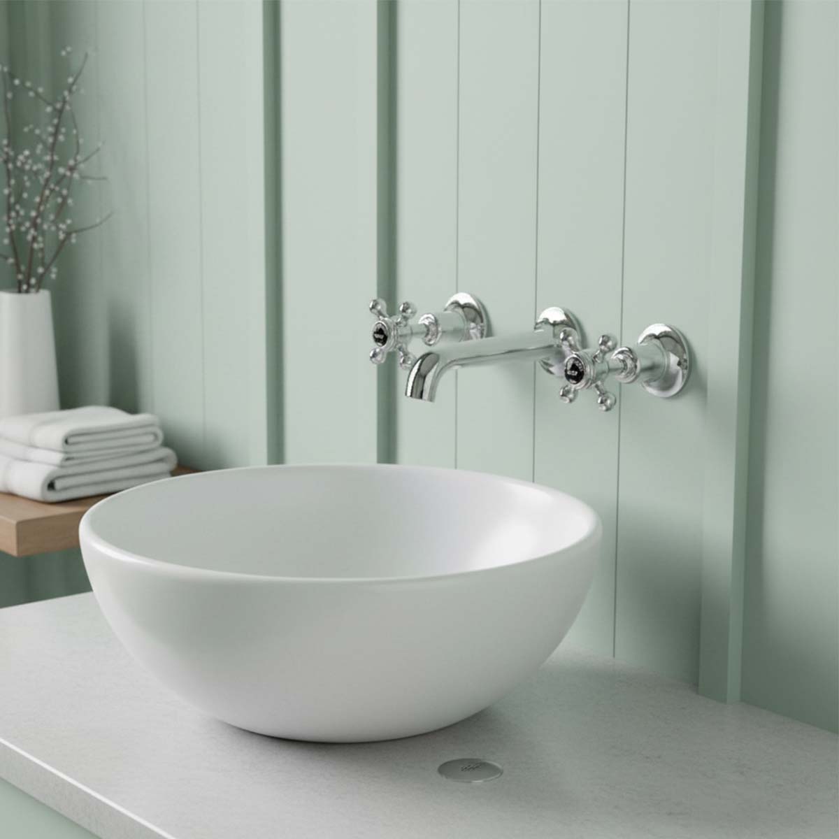 Traditional wall mounted 3 hole basin mixer tap
