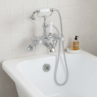 Traditional Wall Mounted Bath Mixer Tap with Handheld Shower-Chrome Secondary image