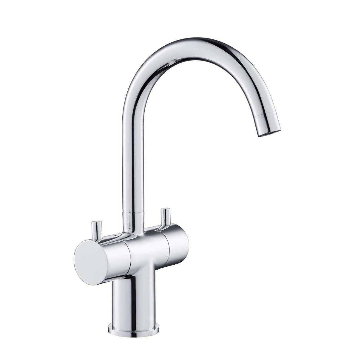 Twin Lever Basin Mixer Tap with Swivel Spout - Chrome