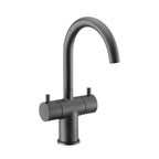 Twin Lever Basin Mixer Tap with Swivel Spout - Matt Black