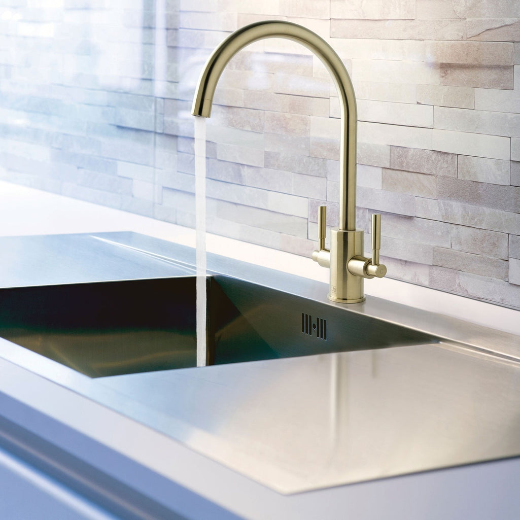 Twin Lever Kitchen Tap with Swivel Spout - Brushed Brass

