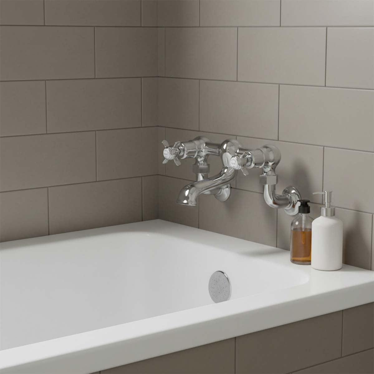 Two hole Wall Mounted Bath Tap - Chrome 