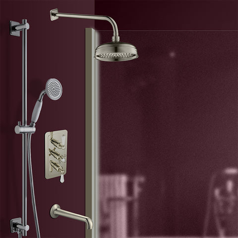 Victorian 3 Outlet Concealed Thermostatic Shower valve Brushed Nickel