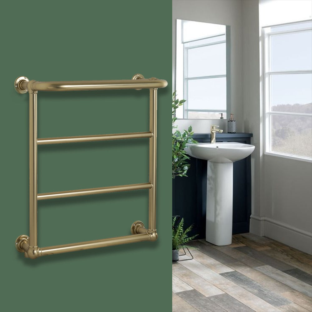 Victorian Towel Rail Radiator Brushed Brass - 720mm x 600mm
