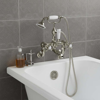 Crosshead Wall Mounted Bath Tap With Shower Handset - Brushed Nickel Secondary image