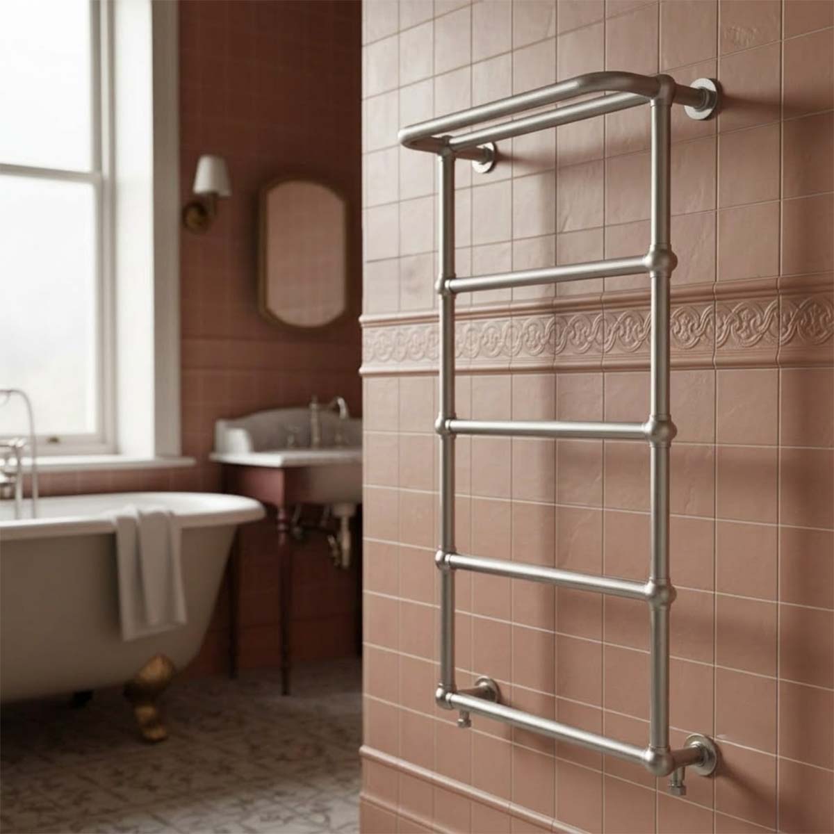 Victorian dual fuel bathroom radiator - brushed nickel 