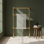 Victorian towel radiator with overhanging rail - shinny gold