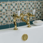 Victorian two hole bath lever tap - gold