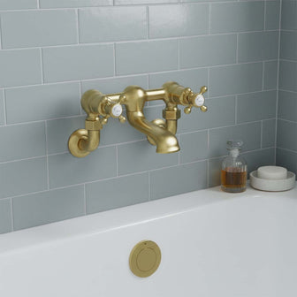 Victorian wall mounted bath tap - brushed brass Main image