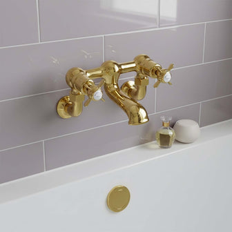 Traditional Wall-Mounted Pinch Crosshead Bath Filler Tap - Polished Gold Secondary image