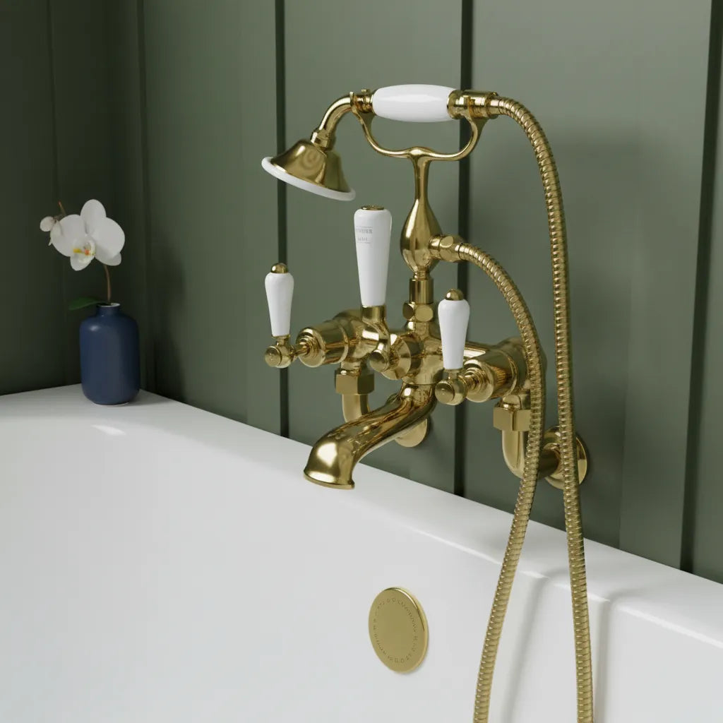 Gold Wall Mounted Bath Shower Mixer Tap with Kit Main image