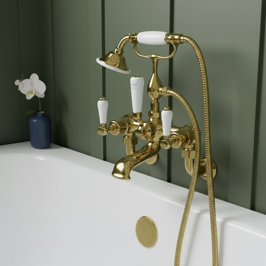 Gold Wall Mounted Bath Shower Mixer Tap with Kit